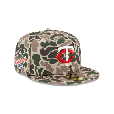 Green Minnesota Twins Hat - New Era MLB Duck Camo 59FIFTY Fitted Caps USA2680314